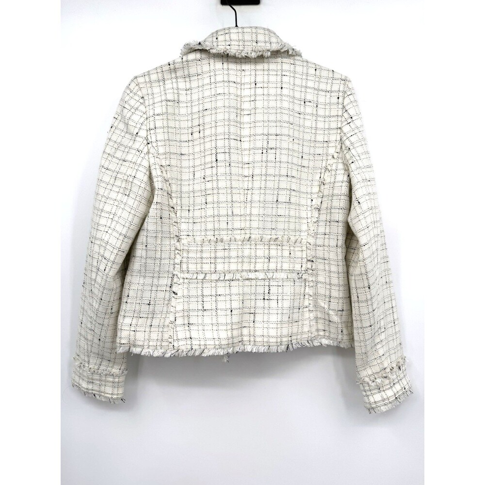 Ann Taylor Tweed Plaid Moto Jacket Sz 6 Cream Black Gold Stylish Office Career - Picture 3 of 6